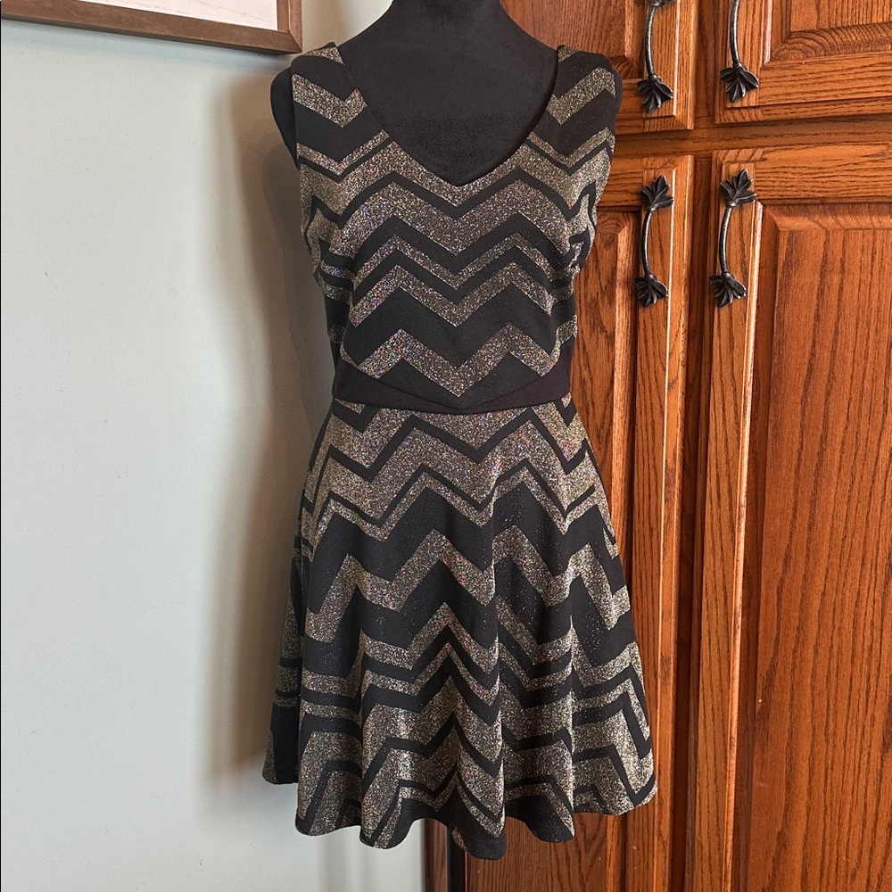 BeBop Black and Gold Patterned Dress
